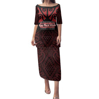 Personalised Keep Maori Wards New Zealand Family Matching Puletasi and Hawaiian Shirt Stronger Together Aotearoa Taniko LT14 Mom's Dress Black - Polynesian Pride