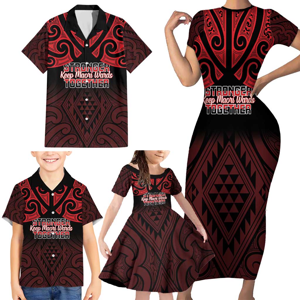 Personalised Keep Maori Wards New Zealand Family Matching Short Sleeve Bodycon Dress and Hawaiian Shirt Stronger Together Aotearoa Taniko LT14 - Polynesian Pride