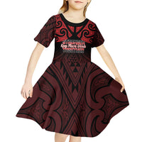 Personalised Keep Maori Wards New Zealand Kid Short Sleeve Dress Stronger Together Aotearoa Taniko LT14 - Polynesian Pride