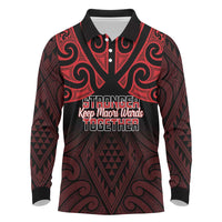 Personalised Keep Maori Wards New Zealand Long Sleeve Polo Shirt Stronger Together Aotearoa Taniko LT14 Black - Polynesian Pride