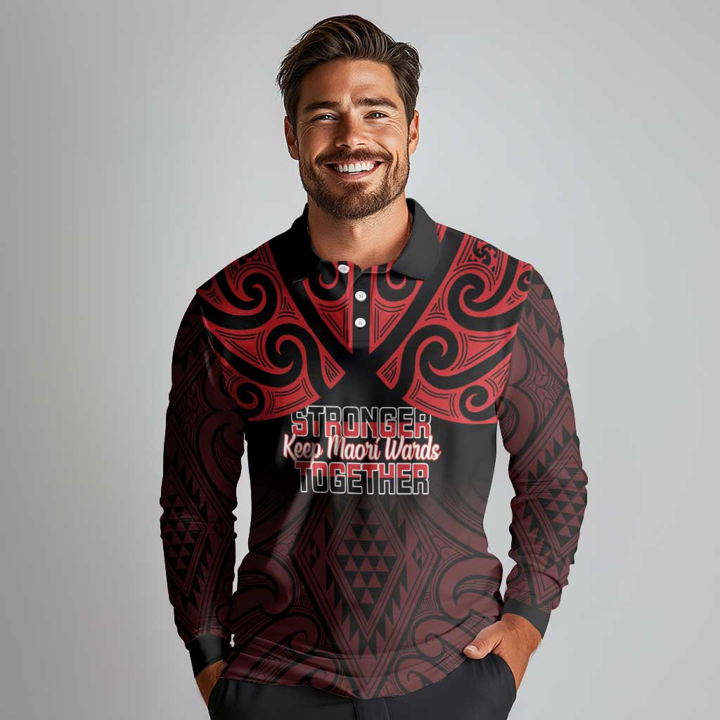 Personalised Keep Maori Wards New Zealand Long Sleeve Polo Shirt Stronger Together Aotearoa Taniko LT14 - Polynesian Pride