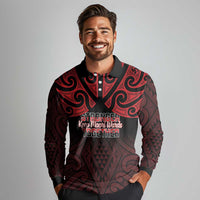 Personalised Keep Maori Wards New Zealand Long Sleeve Polo Shirt Stronger Together Aotearoa Taniko LT14 - Polynesian Pride