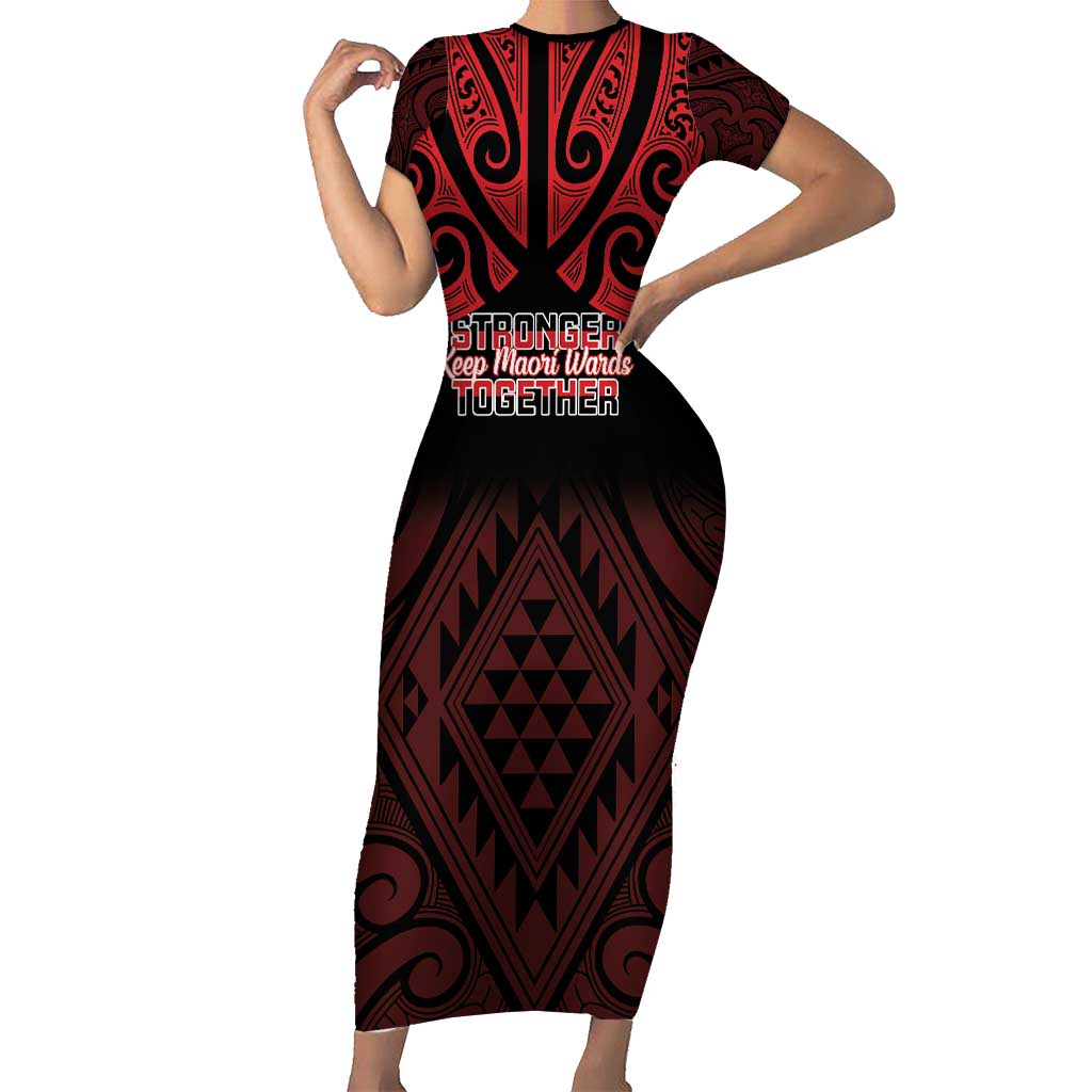 Personalised Keep Maori Wards New Zealand Short Sleeve Bodycon Dress Stronger Together Aotearoa Taniko LT14 Long Dress Black - Polynesian Pride