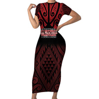 Personalised Keep Maori Wards New Zealand Short Sleeve Bodycon Dress Stronger Together Aotearoa Taniko LT14 Long Dress Black - Polynesian Pride