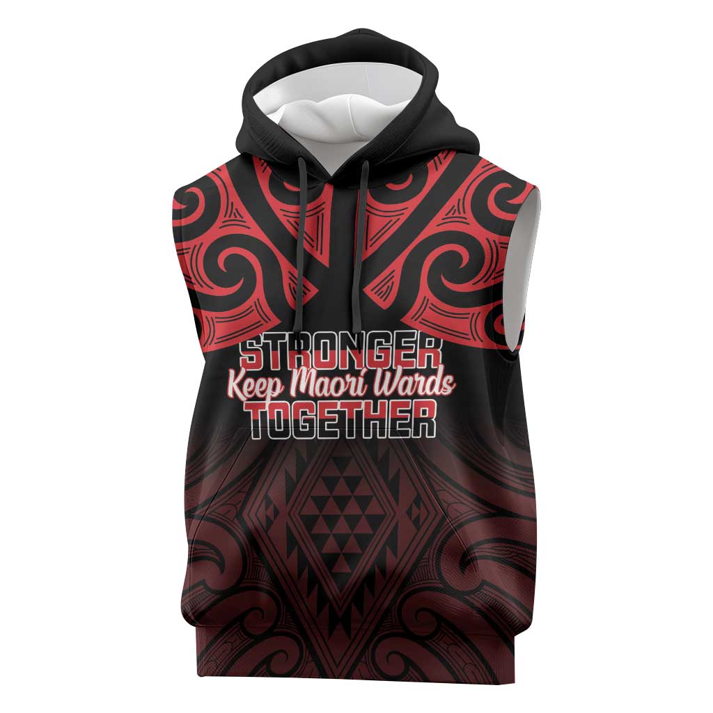 Personalised Keep Maori Wards New Zealand Sleeveless Hoodie Stronger Together Aotearoa Taniko LT14 Black - Polynesian Pride