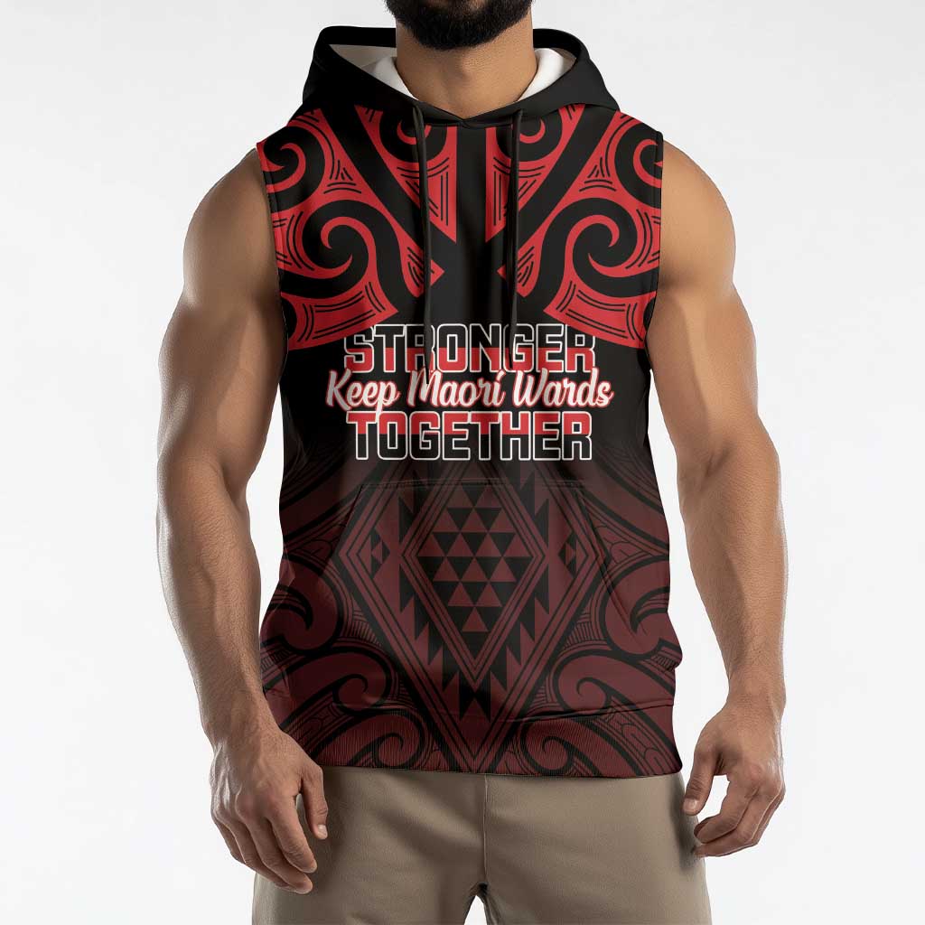 Personalised Keep Maori Wards New Zealand Sleeveless Hoodie Stronger Together Aotearoa Taniko LT14 - Polynesian Pride
