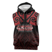 Personalised Keep Maori Wards New Zealand Sleeveless Zip Hoodie Stronger Together Aotearoa Taniko LT14 Black - Polynesian Pride
