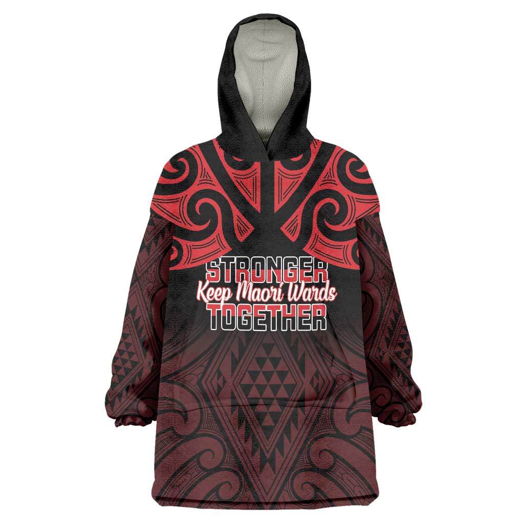 Personalised Keep Maori Wards New Zealand Wearable Blanket Hoodie Stronger Together Aotearoa Taniko LT14 One Size Black - Polynesian Pride