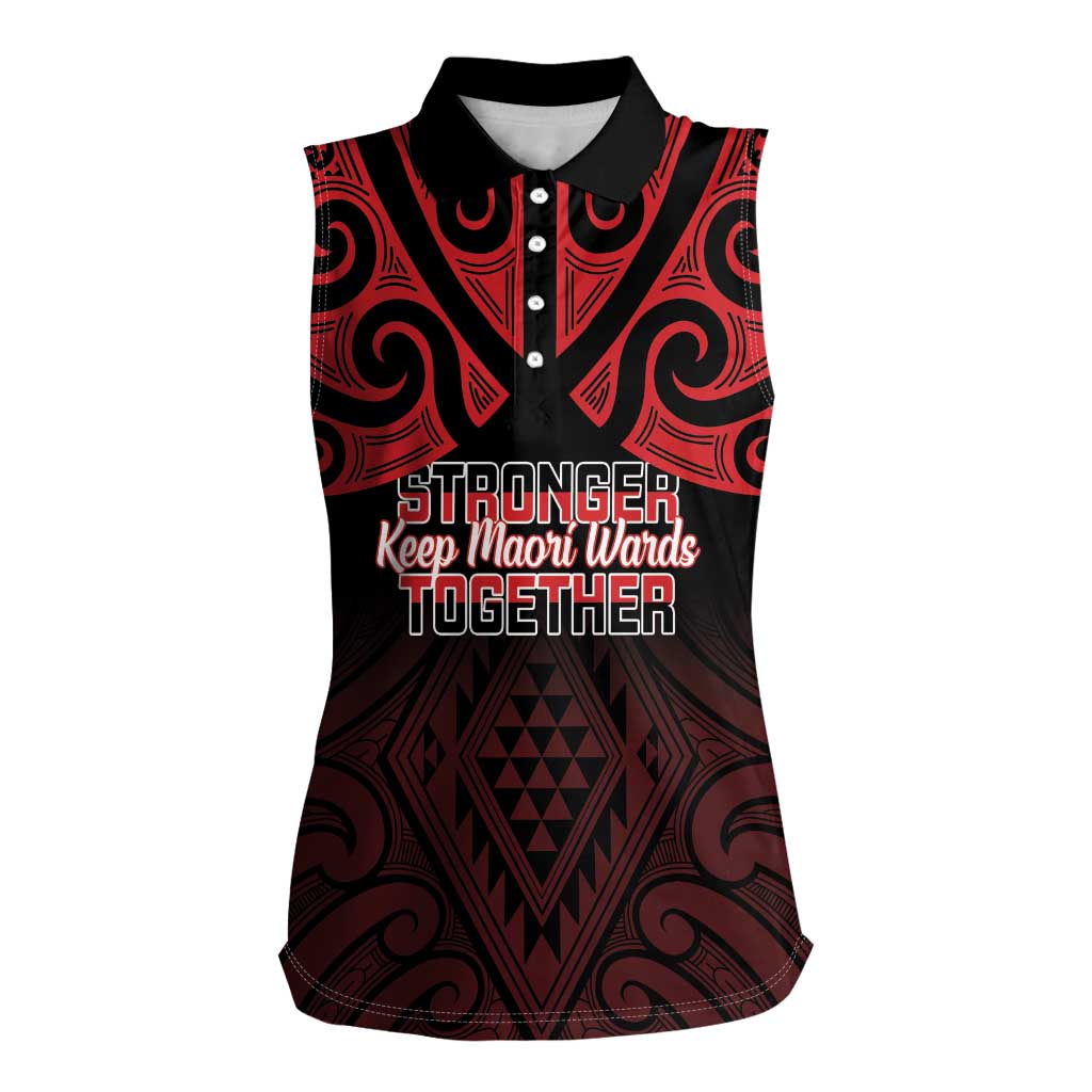 Personalised Keep Maori Wards New Zealand Women Sleeveless Polo Shirt Stronger Together Aotearoa Taniko LT14 Female Black - Polynesian Pride