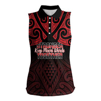 Personalised Keep Maori Wards New Zealand Women Sleeveless Polo Shirt Stronger Together Aotearoa Taniko LT14 Female Black - Polynesian Pride