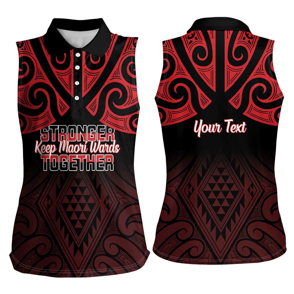 Personalised Keep Maori Wards New Zealand Women Sleeveless Polo Shirt Stronger Together Aotearoa Taniko LT14 - Polynesian Pride