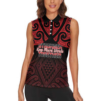 Personalised Keep Maori Wards New Zealand Women Sleeveless Polo Shirt Stronger Together Aotearoa Taniko LT14 - Polynesian Pride