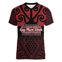 Personalised Keep Maori Wards New Zealand Women V-Neck T-Shirt Stronger Together Aotearoa Taniko LT14 Female Black - Polynesian Pride