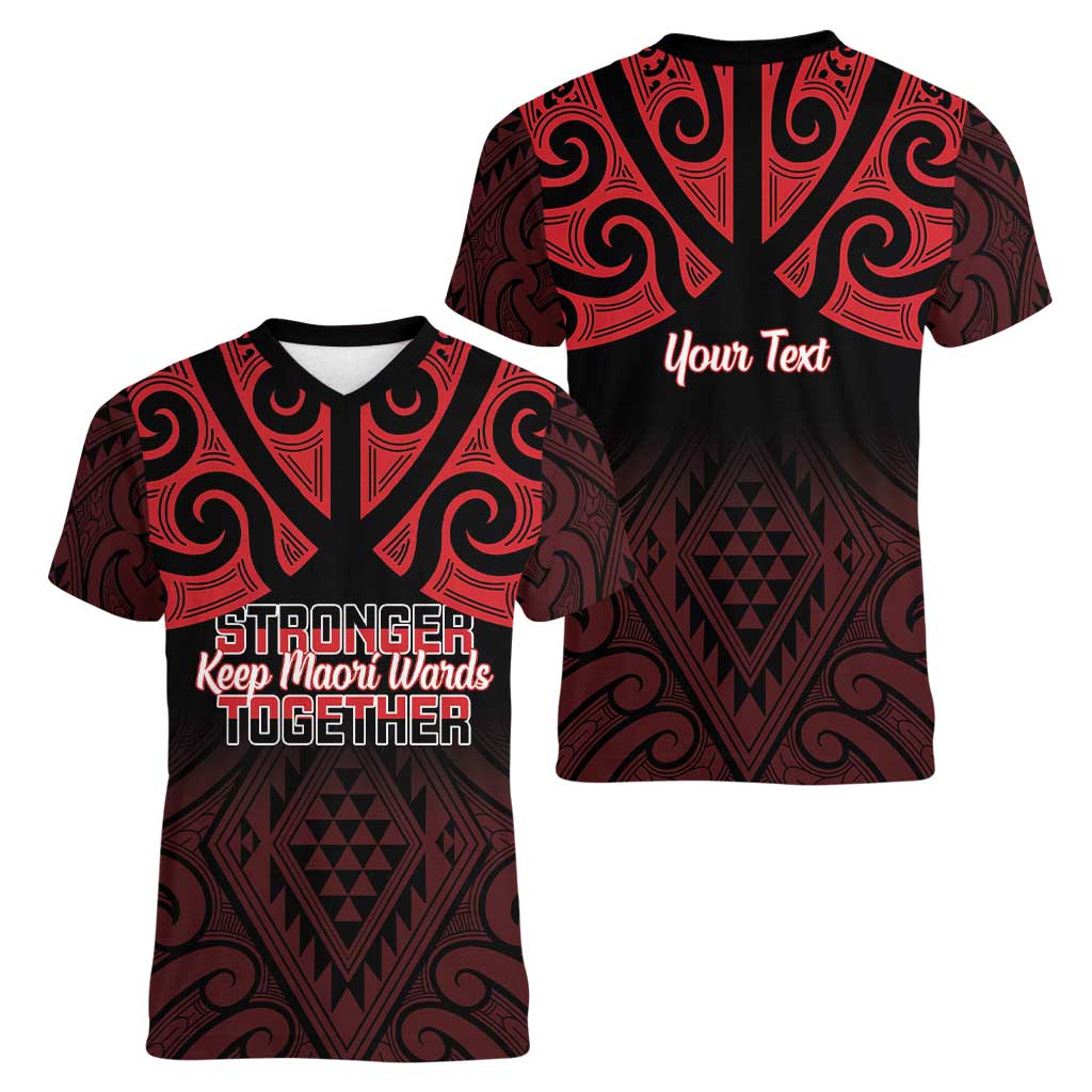 Personalised Keep Maori Wards New Zealand Women V-Neck T-Shirt Stronger Together Aotearoa Taniko LT14 - Polynesian Pride