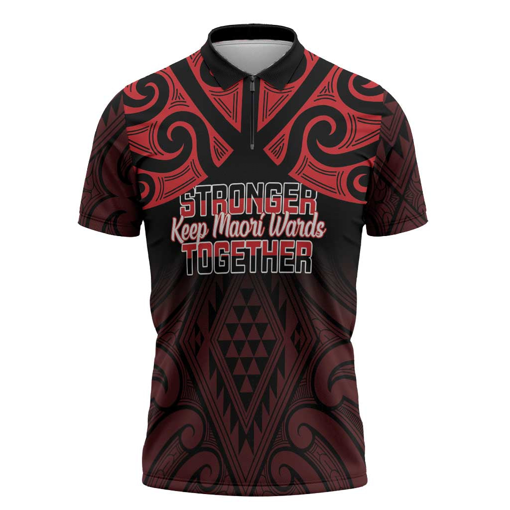 Personalised Keep Maori Wards New Zealand Zipper Polo Shirt Stronger Together Aotearoa Taniko LT14 Black - Polynesian Pride
