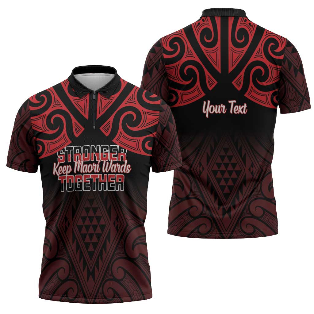 Personalised Keep Maori Wards New Zealand Zipper Polo Shirt Stronger Together Aotearoa Taniko LT14 - Polynesian Pride