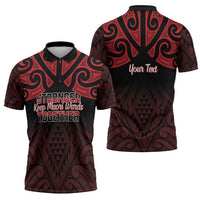 Personalised Keep Maori Wards New Zealand Zipper Polo Shirt Stronger Together Aotearoa Taniko LT14 - Polynesian Pride