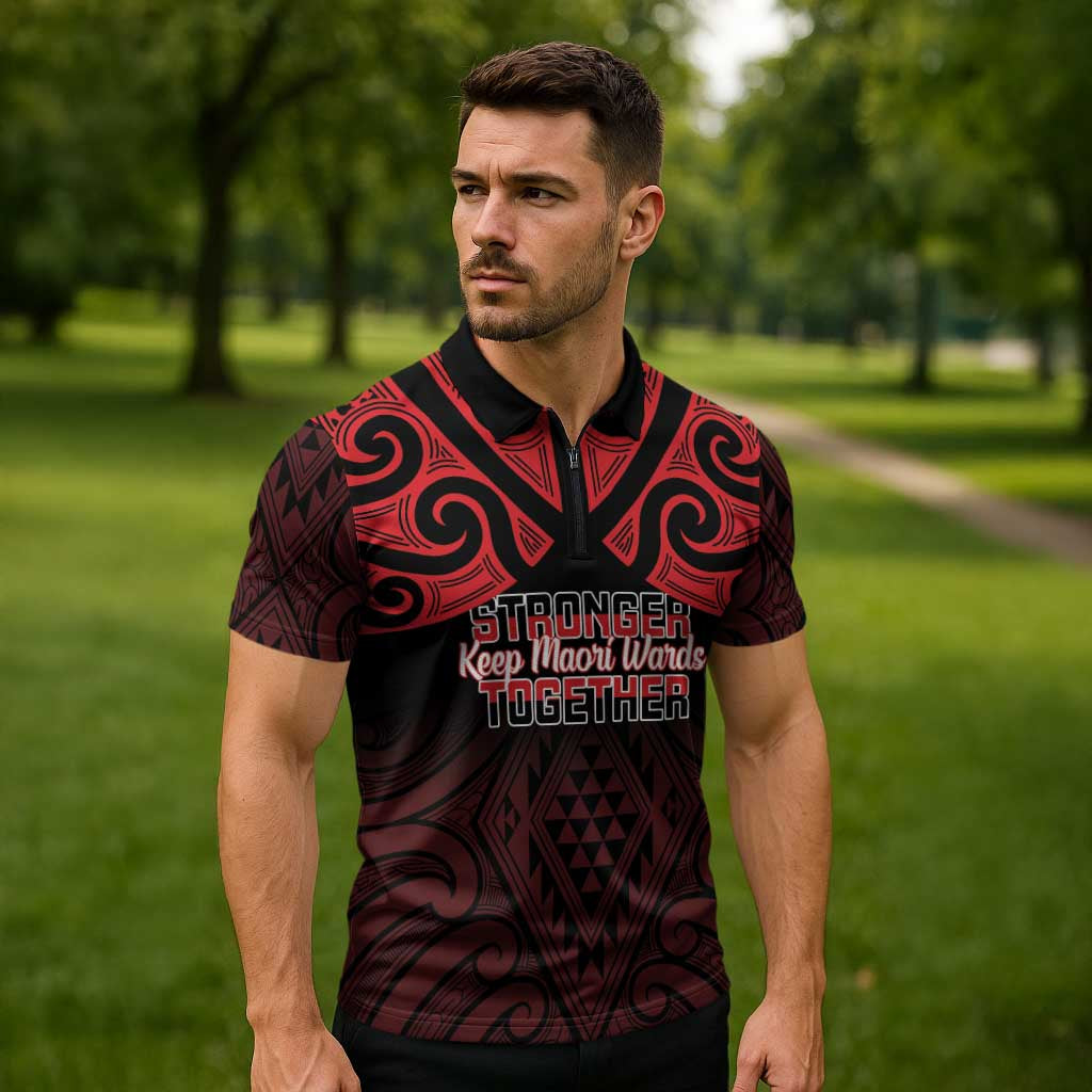 Personalised Keep Maori Wards New Zealand Zipper Polo Shirt Stronger Together Aotearoa Taniko LT14 - Polynesian Pride