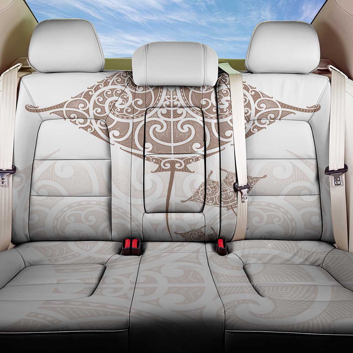 New Zealand Manta Ray Tattoo Back Car Seat Cover Aotearoa Maori Haehae Beige LT14 One Size White - Polynesian Pride