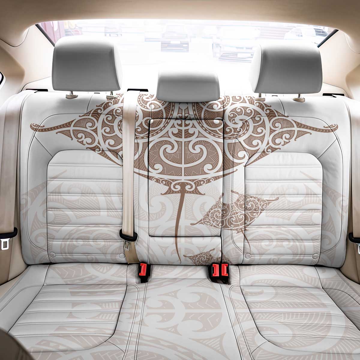 New Zealand Manta Ray Tattoo Back Car Seat Cover Aotearoa Maori Haehae Beige LT14 - Polynesian Pride