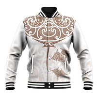 New Zealand Manta Ray Tattoo Baseball Jacket Aotearoa Maori Haehae Beige LT14 Unisex White - Polynesian Pride