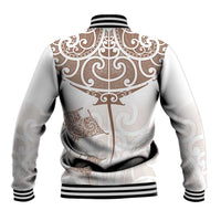 New Zealand Manta Ray Tattoo Baseball Jacket Aotearoa Maori Haehae Beige LT14 - Polynesian Pride