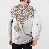 New Zealand Manta Ray Tattoo Button Sweatshirt Aotearoa Maori Haehae Beige - Polynesian Pride