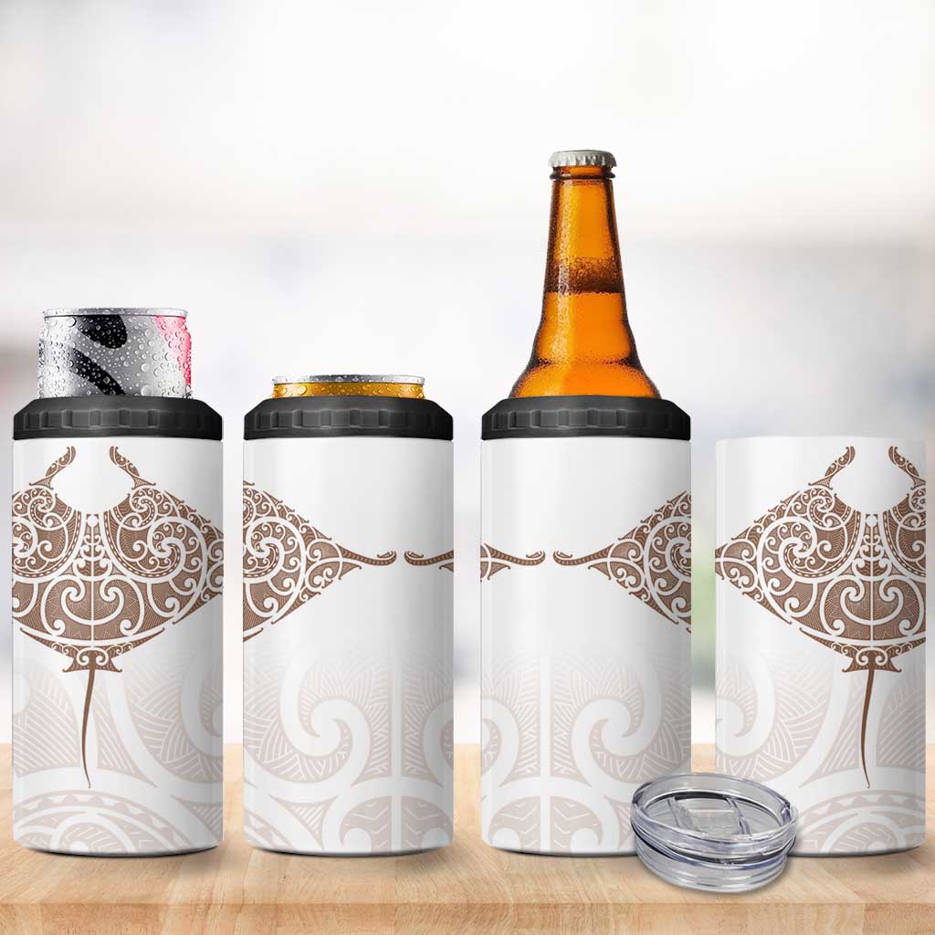 New Zealand Manta Ray Tattoo 4 in 1 Can Cooler Tumbler Aotearoa Maori Haehae Beige LT14 - Polynesian Pride