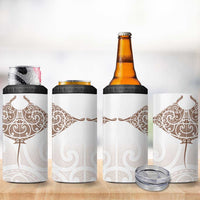 New Zealand Manta Ray Tattoo 4 in 1 Can Cooler Tumbler Aotearoa Maori Haehae Beige LT14 - Polynesian Pride