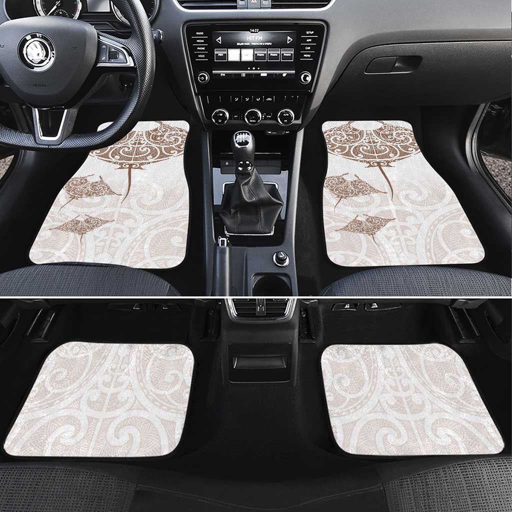 New Zealand Manta Ray Tattoo Car Mats Aotearoa Maori Haehae Beige - Polynesian Pride