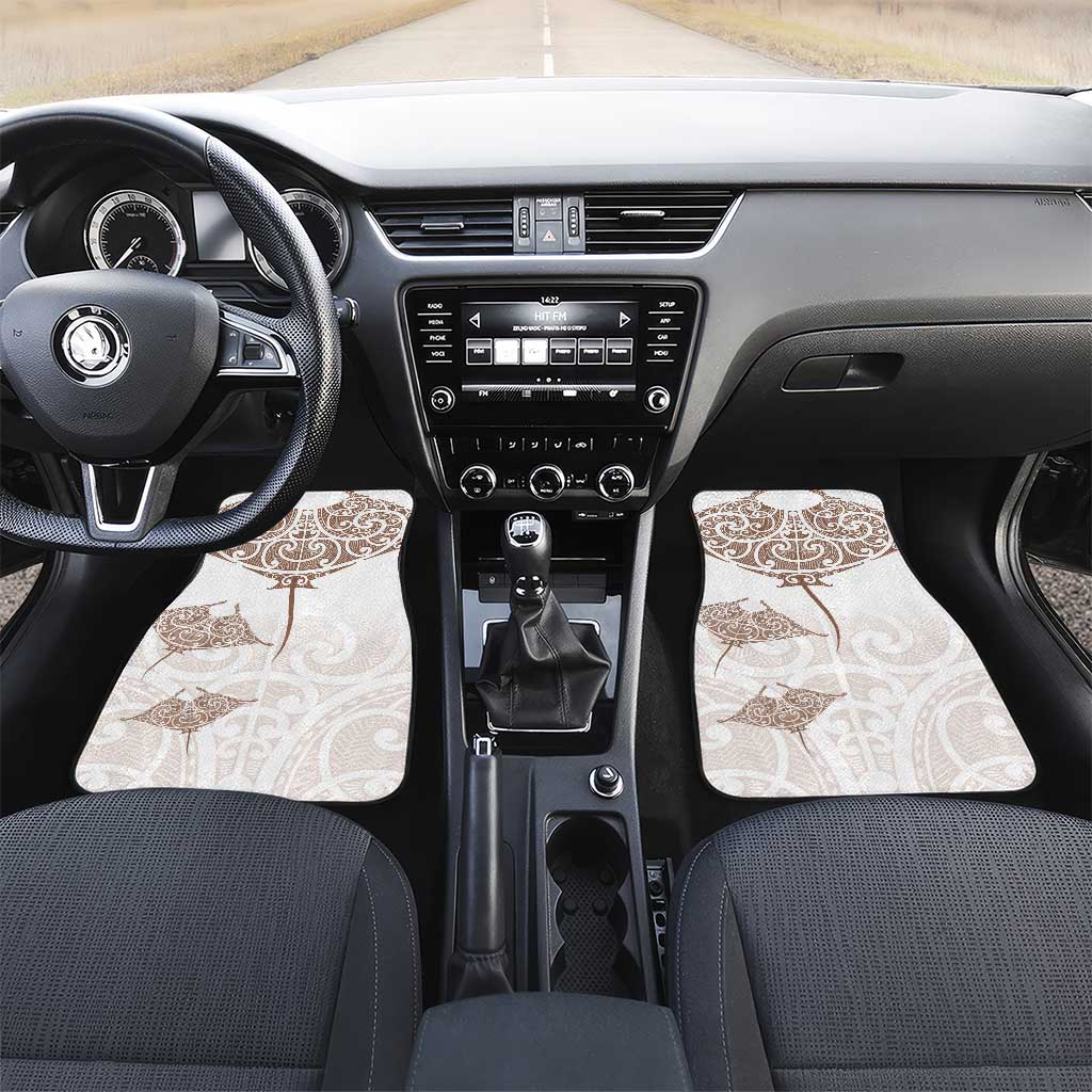 New Zealand Manta Ray Tattoo Car Mats Aotearoa Maori Haehae Beige - Polynesian Pride
