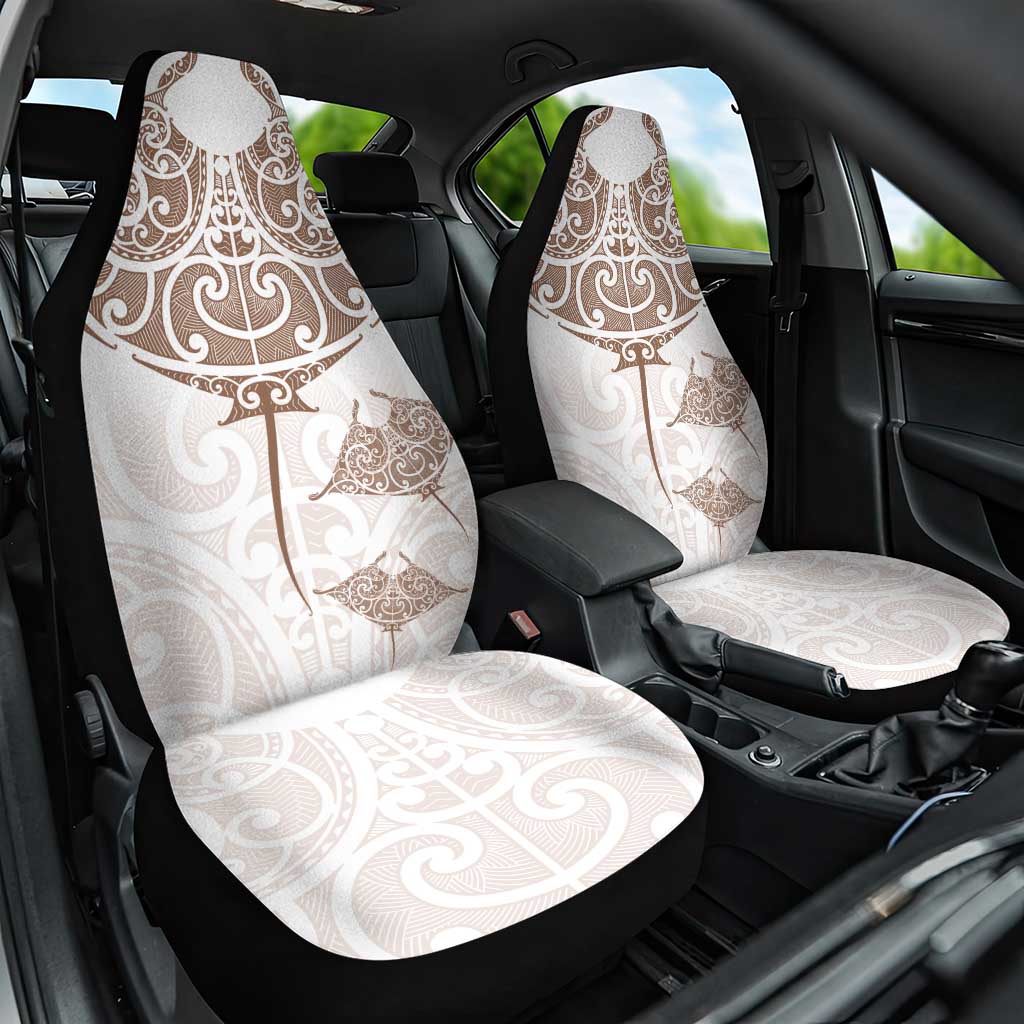 New Zealand Manta Ray Tattoo Car Seat Cover Aotearoa Maori Haehae Beige LT14 One Size White - Polynesian Pride