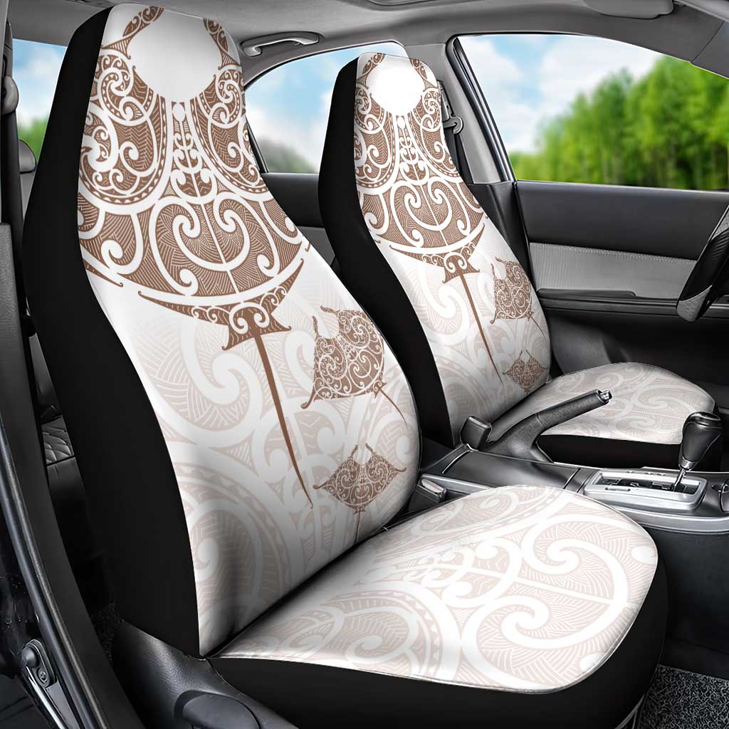 New Zealand Manta Ray Tattoo Car Seat Cover Aotearoa Maori Haehae Beige LT14 - Polynesian Pride