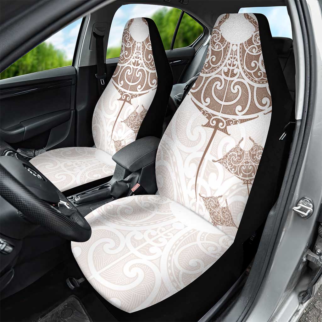 New Zealand Manta Ray Tattoo Car Seat Cover Aotearoa Maori Haehae Beige LT14 - Polynesian Pride