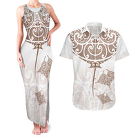 New Zealand Manta Ray Tattoo Couples Matching Tank Maxi Dress and Hawaiian Shirt Aotearoa Maori Haehae Beige LT14 White - Polynesian Pride