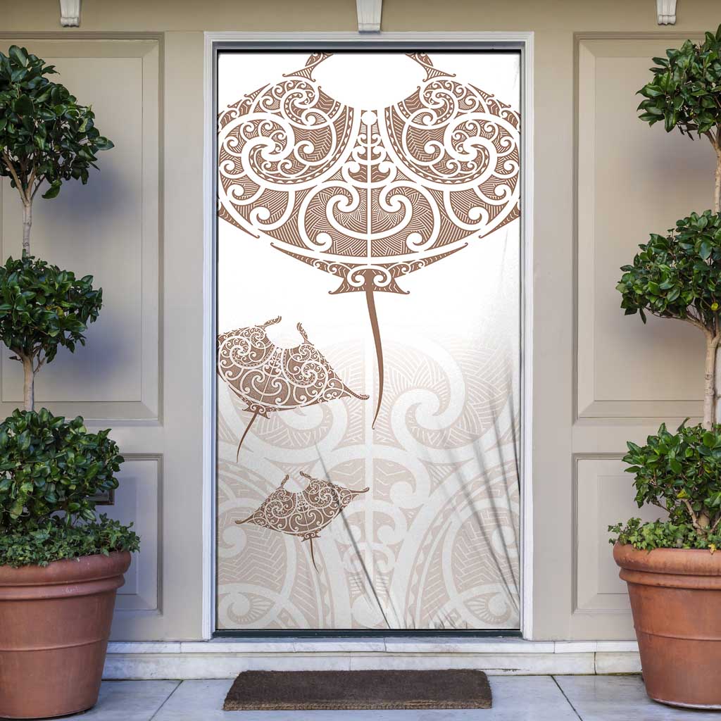 New Zealand Manta Ray Tattoo Door Cover Aotearoa Maori Haehae Beige LT14 White - Polynesian Pride