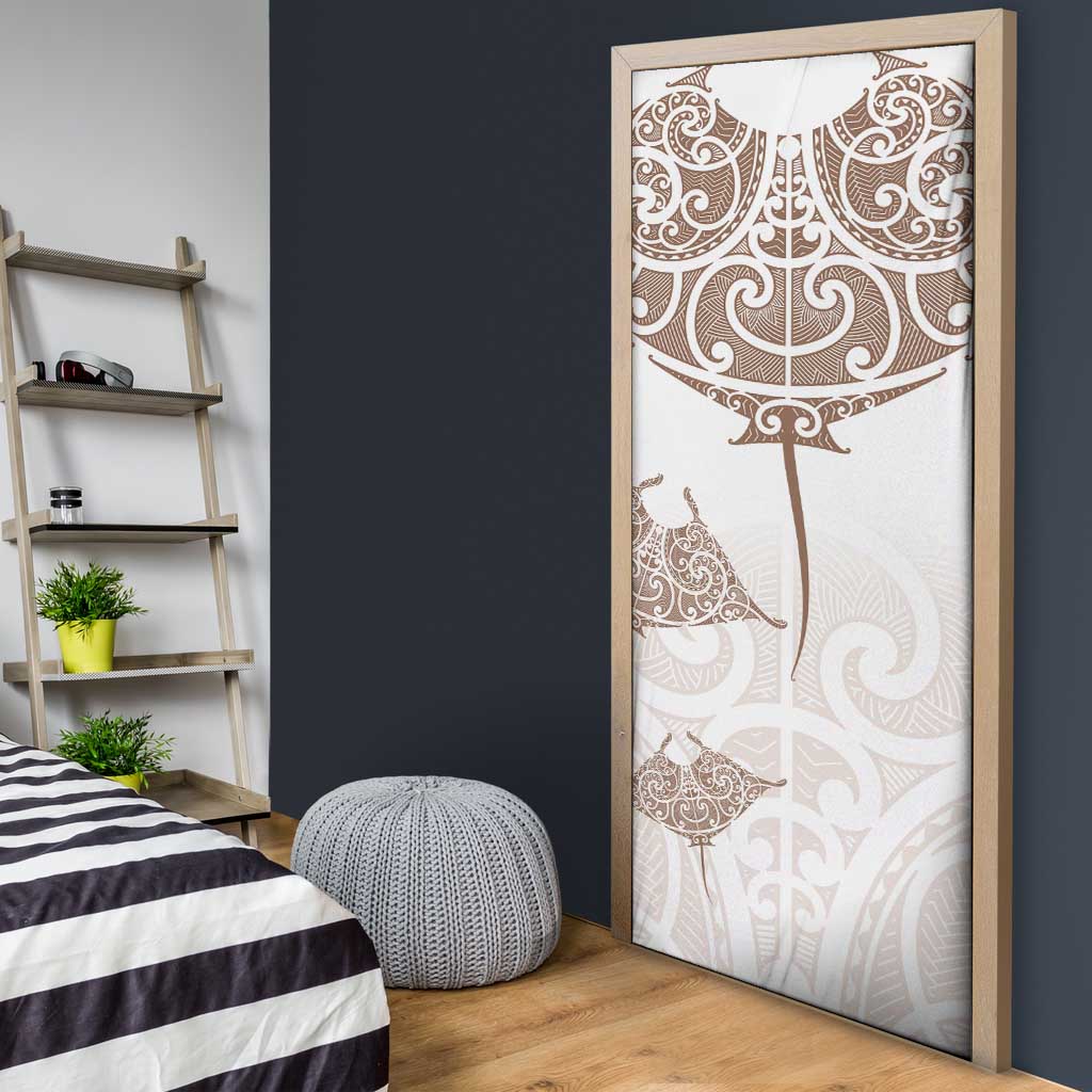 New Zealand Manta Ray Tattoo Door Cover Aotearoa Maori Haehae Beige LT14 - Polynesian Pride