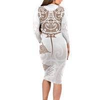 New Zealand Manta Ray Tattoo Family Matching Long Sleeve Bodycon Dress and Hawaiian Shirt Aotearoa Maori Haehae Beige LT14 - Polynesian Pride