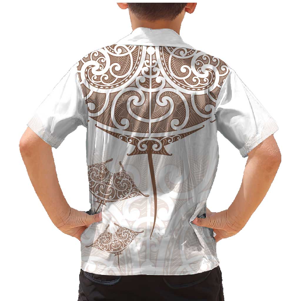 New Zealand Manta Ray Tattoo Family Matching Mermaid Dress and Hawaiian Shirt Aotearoa Maori Haehae Beige LT14 - Polynesian Pride