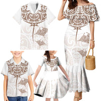 New Zealand Manta Ray Tattoo Family Matching Mermaid Dress and Hawaiian Shirt Aotearoa Maori Haehae Beige LT14 - Polynesian Pride