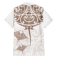 New Zealand Manta Ray Tattoo Family Matching Off Shoulder Maxi Dress and Hawaiian Shirt Aotearoa Maori Haehae Beige LT14 - Polynesian Pride