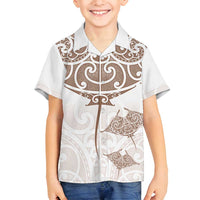 New Zealand Manta Ray Tattoo Family Matching Puletasi and Hawaiian Shirt Aotearoa Maori Haehae Beige LT14 Son's Shirt White - Polynesian Pride