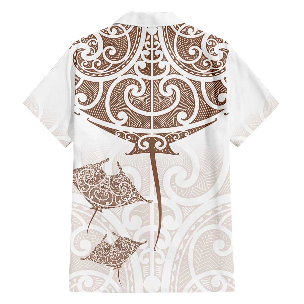 New Zealand Manta Ray Tattoo Family Matching Short Sleeve Bodycon Dress and Hawaiian Shirt Aotearoa Maori Haehae Beige LT14 - Polynesian Pride