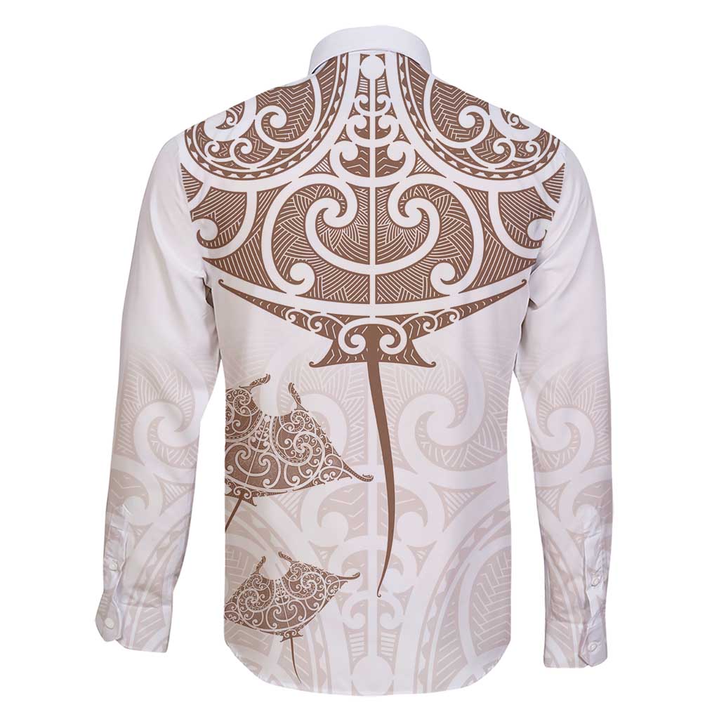 New Zealand Manta Ray Tattoo Family Matching Short Sleeve Bodycon Dress and Hawaiian Shirt Aotearoa Maori Haehae Beige LT14 - Polynesian Pride