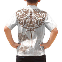 New Zealand Manta Ray Tattoo Family Matching Summer Maxi Dress and Hawaiian Shirt Aotearoa Maori Haehae Beige LT14 - Polynesian Pride