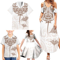New Zealand Manta Ray Tattoo Family Matching Summer Maxi Dress and Hawaiian Shirt Aotearoa Maori Haehae Beige LT14 - Polynesian Pride
