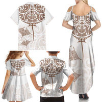 New Zealand Manta Ray Tattoo Family Matching Summer Maxi Dress and Hawaiian Shirt Aotearoa Maori Haehae Beige LT14 - Polynesian Pride
