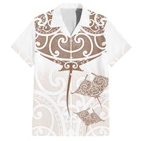 New Zealand Manta Ray Tattoo Family Matching Summer Maxi Dress and Hawaiian Shirt Aotearoa Maori Haehae Beige LT14 Dad's Shirt - Short Sleeve White - Polynesian Pride