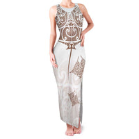 New Zealand Manta Ray Tattoo Family Matching Tank Maxi Dress and Hawaiian Shirt Aotearoa Maori Haehae Beige LT14 Mom's Dress White - Polynesian Pride