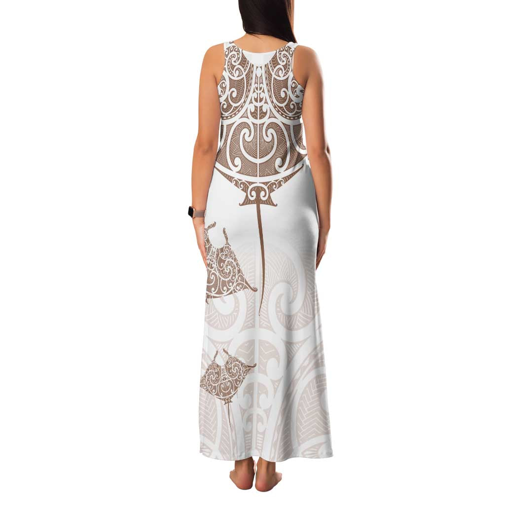 New Zealand Manta Ray Tattoo Family Matching Tank Maxi Dress and Hawaiian Shirt Aotearoa Maori Haehae Beige LT14 - Polynesian Pride